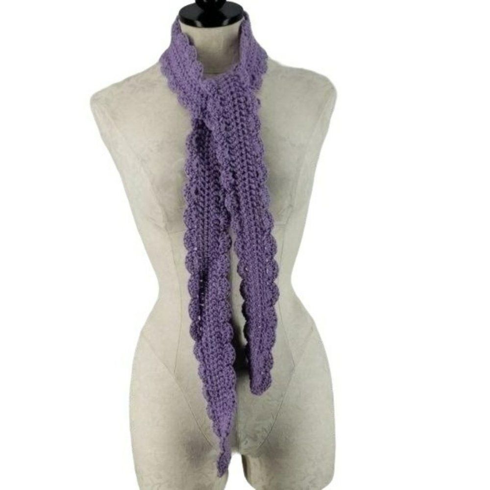 Handmade Crochet Lavender Purple Detailed Scalloped Edge Scarf Wrap